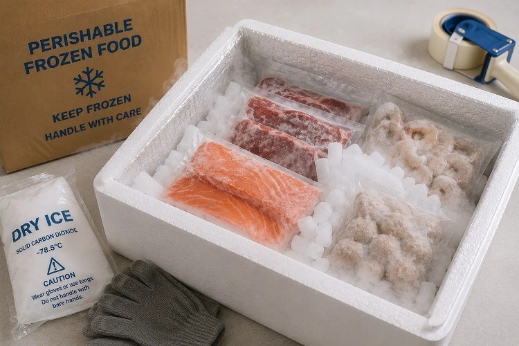 Packing dengan memanfaatkan dry ice, Sumber: AI